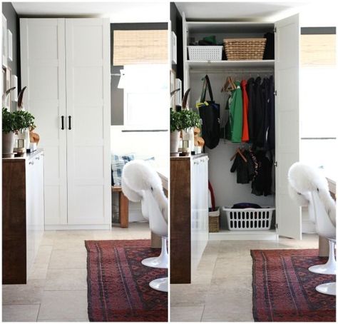 8 Inspiring No Coat Closet Entryways // Live Simply by Annie No Coat Closet Solutions, Coat Closet Entryway, Organize Coat Closet, Closet Alternatives, Small Apartment Closet, Apartment Closet Organization, House Tweaking, Closet Makeover Diy, Mountain Condo