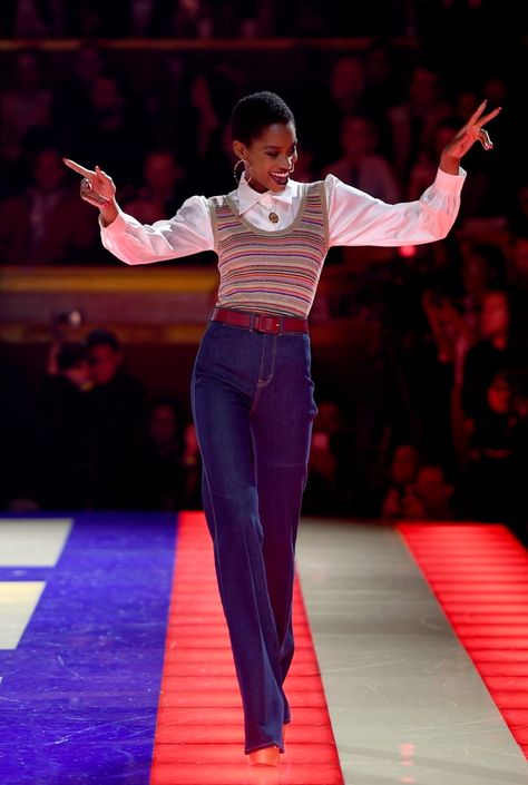 Zendaya's Tommy Hilfiger Show Is a Tribute to '70s Fashion, Fierce Females, and Endless Fun 70s Smart Fashion, 70s Fashion Sweater, 70s Paris Fashion, Tommy Hilfiger Zendaya, 1970s Female Fashion, Female 70s Fashion, 70s Luxury Fashion, 70s Female Outfits, 70s Fashion Photos