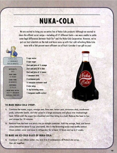 Fallout Drink Recipes, Nuka Cola Quantum Recipe, Fallout 4 Recipes, Fallout Themed Party Food, Fallout Food Recipe, Fallout Party Ideas, Fallout Cookbook, Fallout Recipes, Fallout Food