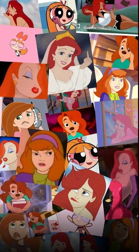 Cartoon Characters With Orange Hair, Orange Hair Characters Cartoon, Black Hair Cartoon Characters, Characters With Orange Hair, Cartoons Collage, Ginger Cartoon Characters, Redhead Cartoon Characters, Ginger Cartoon, Halloween Costumes Redhead