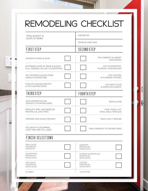 What to Expect When You’re Expecting- A Remodel | The Untamed Designer Home Remodel Planner, Order Of Remodeling House, Bathroom Remodel Checklist, Remodel Budget Worksheet, Home Renovation Checklist, Home Remodel Checklist, Construction Checklist, Renovation Checklist, Remodeling Checklist