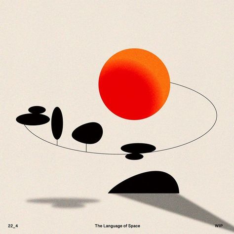 JAZLYN FUNG on Instagram: "📐Keep going with the sunset series..⛰️⚫️ Always lots of emotions to see sunset 🌄 - 🪑🕳️Combining abstract shapes and lines, creating a little mobile with my ‘Sun’ element. The little sun and shapes appeared quite often in my recent typography or illustration.. :) #thelanguageofspace #twilight #surreal #psychedelic" Sun Design Graphics, Emotions Illustration, See Sunset, Satellite Art, Sunset Minimalist, Full Moon Design, Sun Element, Abstract Typography, Shapes Drawing