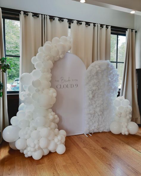 ☁️ The Bride Is On Cloud 9 ☁️ Link in Bio for Inquiries ✨ ⠀⠀ ⠀ ⠀ #balloons #party #balloondecor #birthdayballoons #balloongarland #balloonartist #balloondecoration #eventdesign #birthdayballoons #balloonstylist #partydecor #events #partyplanner #balloonsri#partydecorations #eventdecor #bridalshower #bridetobe #bridal On Cloud 9 Balloon Arch, Bride Is On Cloud 9, 9 Balloon, Balloons Party, Balloon Backdrop, Cloud 9, Balloon Arch, Balloon Garland, Party Planner