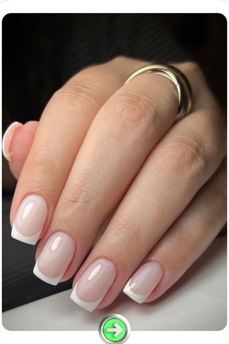 Elegant French almond tips with a natural base and delicate white tips. Perfect for any occasion, these classy minimalist short nails add a subtle, sophisticated touch. French Tip Squoval Nails, Squoval French Tip Nails Short, Nail Ideas French Tip Classy, Sophisticated Nails Classy, French Almond Tips, Minimalist Short Nails, Classy French Manicure, Short French Manicure, Natural French Manicure