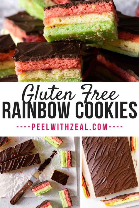 Venetian Cookies, Gluten Free Italian Cookies, Dairy Free Christmas Cookies, Rainbow Cookies Recipe, Italian Christmas Cookie Recipes, Gluten Free Biscotti, Italian Desserts Easy, Gluten Free Christmas Recipes, Best Gluten Free Cookies