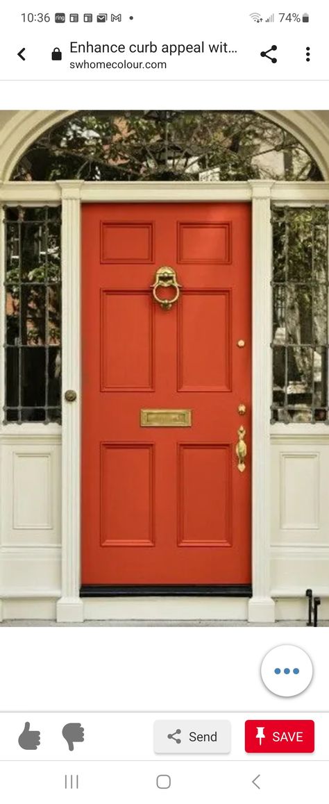 Rustic Orange Front Door, Upvc Front Door, Orange Front Doors, Orange Door, Orange You Glad, White Houses, Home Construction, Curb Appeal, Design Inspo