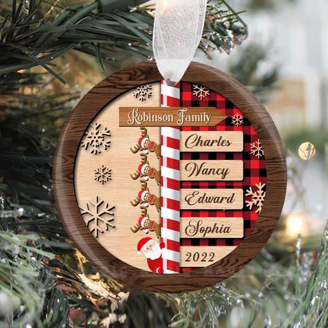 Personalized Family Name Ornaments | Magic Exhalation makes perfect Personalized Christmas Ornaments, especially a Family Ornament for everyone can gather around the most wonderful occasion in the year.You can choose from a variety of different designs, or you can even personalize this product with the family member's name or your family picture. Regardless of which option you choose, these personalized family name ornaments are sure to bring a smile to your loved one's face. ♥ MATERIALS Our ornaments are made of two different sorts of materials: ceramic and high-gloss MDF. ♥ ABOUT CERAMIC - Just under 3 inches in height. - Printing using dye-sublimation.- Images printed on white ceramic are vivid and in full color. - Includes gold hanging cord. ♥ ABOUT MDF - Dimensions: 2.75" - With a hig Ornaments With Names Diy, Diy Family Ornaments, Family Ornaments Personalized, Family Name Ornaments, Name Ornaments, Robinson Family, Name Christmas Ornaments, Family Ornaments, Deer Family