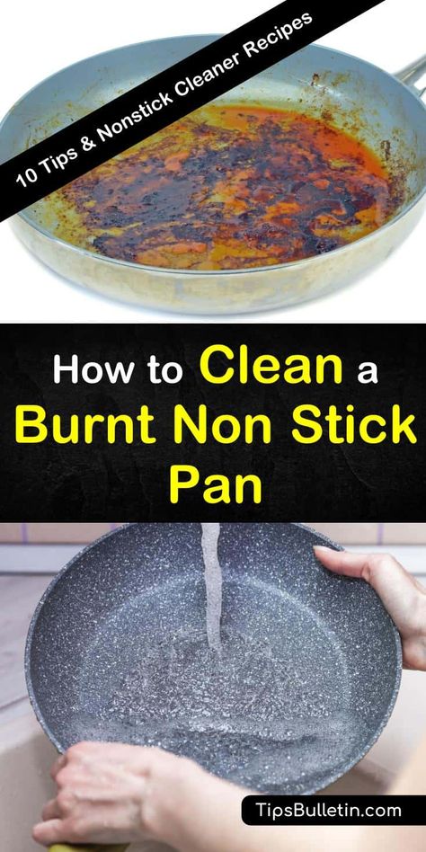 We have tips for removing stuck-on food from Teflon cookware and cleaner recipes for removing burnt food from non-stick pans. Make a cleanser using baking soda, white vinegar, and dish soap to remove dried-on food. #cleaningnonstickpans #nonstickpancleaner #cleanpans Cleaning Burnt Pans, Baking Soda Drain Cleaner, Clean Burnt Pots, Baking Soda Cleaner, Cleaning Pans, Baking Soda Benefits, Baking Powder Uses, Diy Carpet Cleaner, Burnt Food