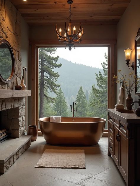 Opulent Hollywood Regency bathroom with black and gold clawfoot tub Free Standing Copper Bath Tub, Bathroom Big Window, Clawfoot Shower Tub, Gold Clawfoot Tub, Clawfoot Tub Shower Combo, Claw Foot Tub Bathroom, Regency Bathroom, Hollywood Regency Bathroom, Claw Tub