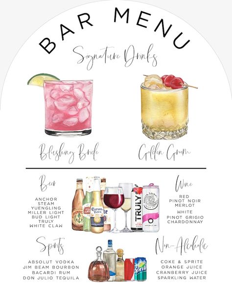 Arch Wedding Bar Menu Template, Modern Editable Drink Menu, Minimalist Printable Bar Menu, Arch Signature Drinks Sign, 7,000 Drink Images - Etsy Simple Wedding Drinks Alcohol, Drink Chart For Wedding, Menu Centerpiece Wedding, Simple Bar Menu Ideas, Home Bar Menu Ideas, Wedding Bar Drink Ideas, Bar Drinks Wedding, Diy Drink Menu For Wedding, Popular Signature Drinks Wedding