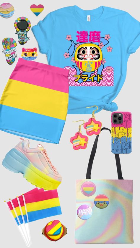 #Pansexual #pastel #kawaii #pridemonth #pride #outfit Pan Outfits Pride, Pansexual Flag Aesthetic, Pansexual Aesthetic, Pansexual Outfits, Cute Pansexual Art, Pansexual Pride Outfit, Lgbtq Outfit, Outfit Shuffles, Pastel Kawaii