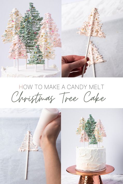 Cake Tree Decoration, Christmas Cakes 2022, Simple Decor Cake, Christmas Tree Cake Decorating Ideas, Cake Decorating Christmas Easy, How To Make Trees For Cakes, Naked Winter Cake, December Smash Cake, Christmas Tree Cupcake Toppers