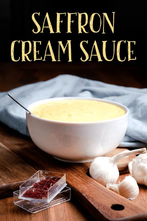 Perfect for pasta, meats, or veggies, this saffron cream sauce is rich, robust, and yet delicately complex. Yum! Creamy Sauce Recipes, Saffron Cream Sauce, Saffron Sauce, Saffron Cream, Saffron Recipes, Bearnaise Sauce, Cream Sauce Recipes, Bbq Sauces, Butter Pasta