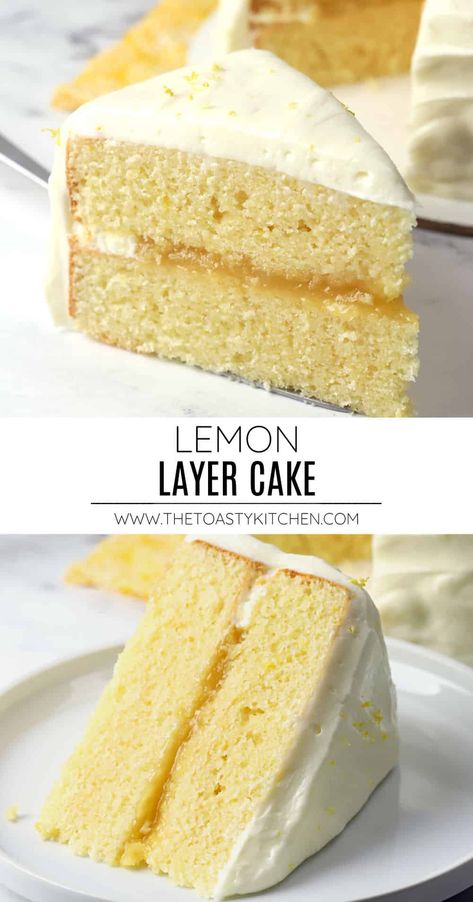 Lemon layer cake is a dreamy two-layer cake filled with tart lemon curd that's topped with cream cheese buttercream frosting. It's moist, buttery, and filled with fresh lemon flavor! Naked Lemon Cake, Delicious Lemon Desserts, Fluffy Buttercream Frosting, Fluffy Buttercream, Lemon Layer Cake, Vanilla Sheet Cakes, Layer Cake Filling, Cream Cheese Buttercream Frosting, Lemon Curd Cake