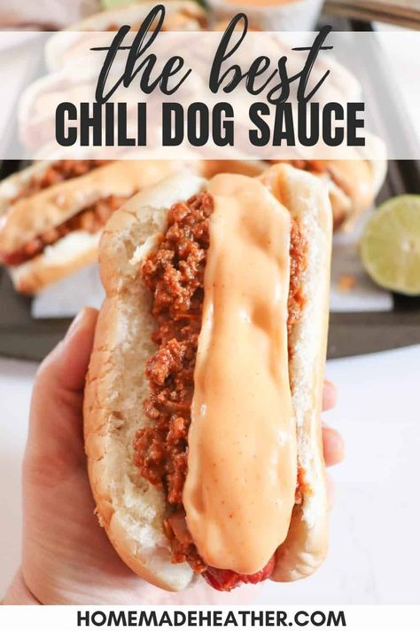 This hot dog sauce recipe makes the most delicious savory beef topping for hot dogs. It's perfect for chili cheese dogs or the classic Coney Island dog! Hot Dog Sauce Recipe Homemade, Best Hot Dog Sauce Recipe, Best Hot Dog Sauce, Easy Hot Dog Chili, Chili Dog Sauce, Chili Cheese Hot Dog, Homemade Chili Sauce, Hot Dog Sauce Recipe, Baked Hot Dogs