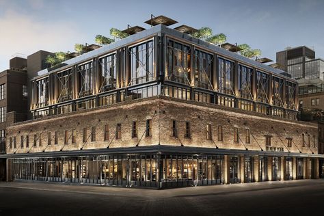 2019 AL Design Awards: RH New York, in New York City | Architect Magazine Architecture Renovation, Outdoor Lighting Design, Meatpacking District, Facade Lighting, Industrial Architecture, Brick Architecture, Restaurant New York, Rooftop Restaurant, Adaptive Reuse