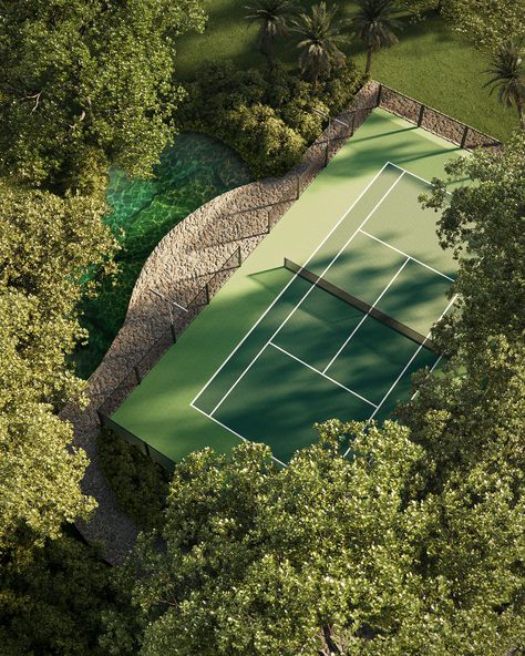 We're a brazilian studio specialized in #architecturalrendering, also known as #architecturalvisualization, for real estate businesses, architects and designers. Tennis Court Landscape, Hidden Tennis Court, Tennis Court Backyard, Tennis Court Design, Private Tennis Court, Tennis Design, Video Sport, Instagram Landscape, Tennis Life