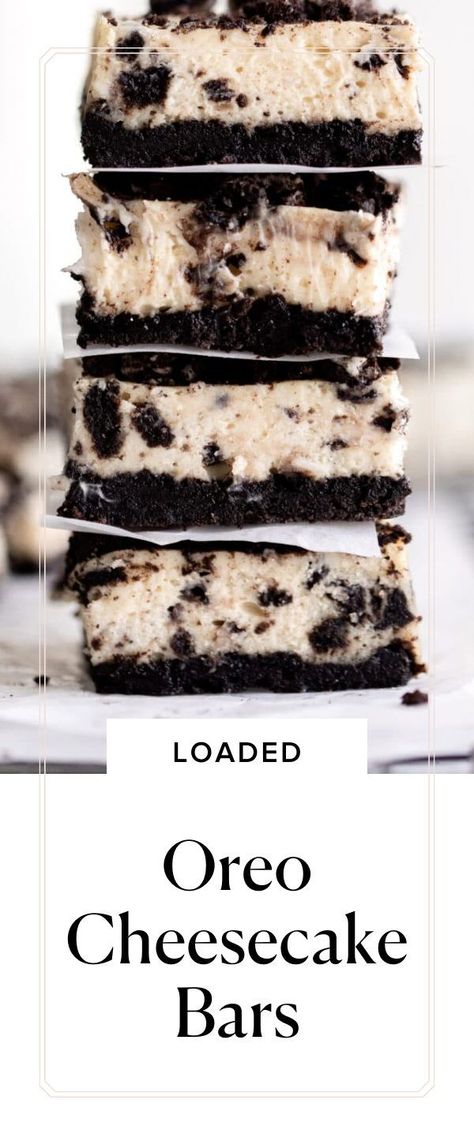 This is for all the Oreo fiends out there! These easy Oreo cheesecake bars are LOADED with Oreo cookie pieces and sit atop the most delicious Oreo cookie crust. Plus they’re made with just 7 simple ingredients and are super easy to make! #oreo #oreodesserts #oreocheesecake #cheesecakebars #dessertideas #easydessertrecipes Easy Oreo Cheesecake, Oreo Cookie Bar, Oreo Cheesecake Bars, Oreo Cheesecake Cookies, Oreo Cheesecake Recipes, Pastries Recipes, Oreo Dessert Recipes, Broma Bakery, Dinner Pasta