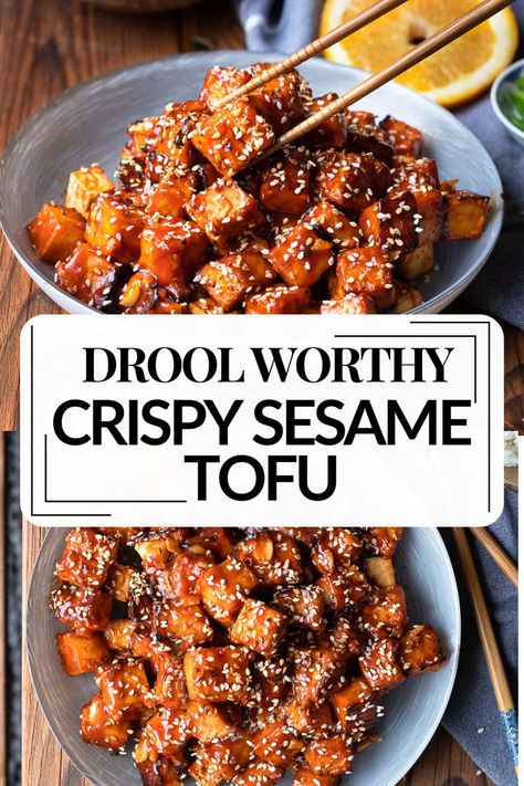 Close-up of crispy sesame tofu, highlighting the sticky glaze and sesame seed topping. Is Tofu Healthy, Best Tofu Recipes, Sticky Tofu, Tofu Sauce, Sesame Tofu, Cooking Tofu, Gluten Free Dinner Easy, Healthy Dinner Options, Tofu Recipe