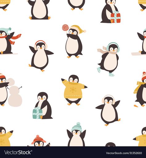 Polar Bear Logo, Penguin Illustration, Penguin Logo, White Polar Bear, Muslin Wraps, Kids Pjs, Drawing Set, Logo Illustration, Seamless Pattern Vector