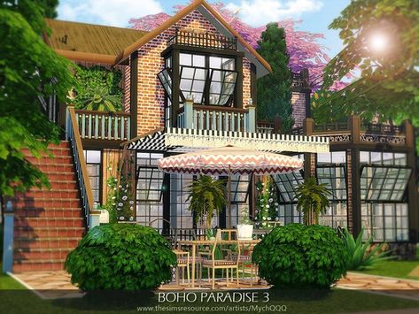 MychQQQ's Boho Paradise 3 Sims 4 Boho House Cc, Paradise House, The Sims 4 Lots, Gold Living, Tropical Boho, Sims 4 Download, Sims Building, Jungle Adventure, The Sims 4 Download