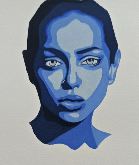 Monochromatic Face Painting, Side Profile Painting Abstract, Color Block Portrait Paintings, Complimentary Colors Drawing, Colour Block Portrait, Monochromatic Self Portraits, Monochromatic Painting Portraits, Posterized Portraits, Monochrome Portrait Painting