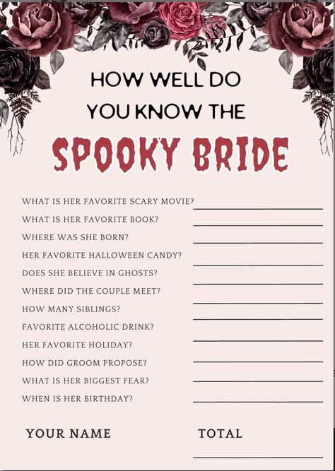 Spooky Bridal Shower Games, Horror Themed Wedding Ideas, Witchy Party, Spooky Bride, Corpse Bride Wedding, Dark Romantic Wedding, Halloween Bridal Showers, Gothic Wedding Theme, Wedding Party Games