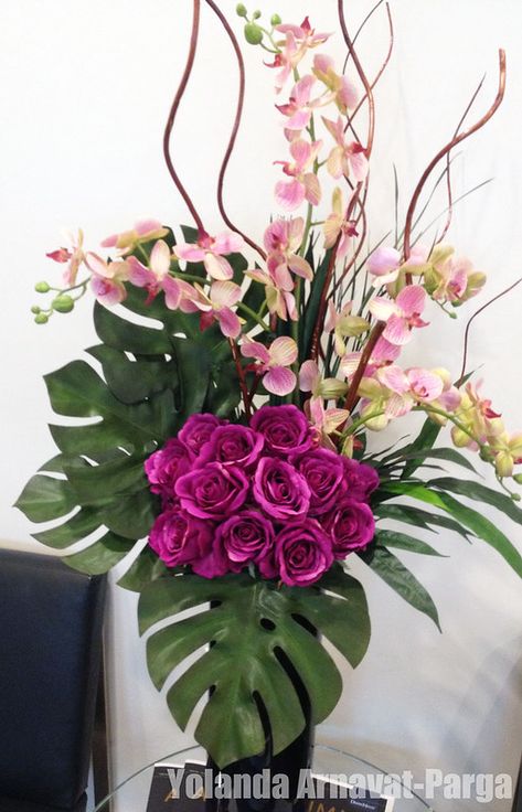 Roses and Pink Orchids | Yolanda Arnavat-Parga | Flickr Orchid Flower Arrangements, Modern Floral Arrangements, Tropical Floral Arrangements, Tropical Flower Arrangements, Large Floral Arrangements, Spring Flower Arrangements, Large Flower Arrangements, Flower Arrangement Designs, Church Flower Arrangements