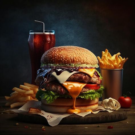 Fast Food Burger, Food Burger, Burger Fries, Drink Photo, Cold Drink, Salt