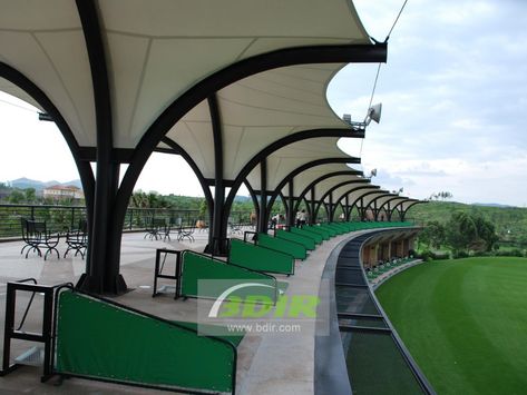 Golf Driving Range Roof - Tensile Fabric Shade, Canopy for Golf Course Range Design, Golf Driving Range, Green Architect, Portable Gazebo, Golf Range, Conceptual Architecture, Fabric Canopy, Shade Canopy, Canopy Cover