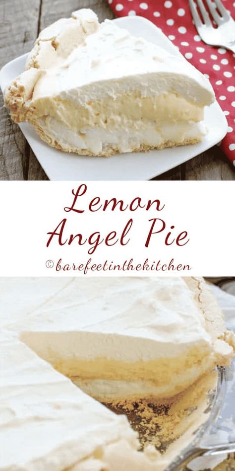 Lemon Angel Pie - a.k.a. the BEST Lemon Pie! - Barefeet In The Kitchen Lemon Angel Pie Recipe, Angel Pie Recipe, Angel Pie, Lemon Pie Recipe, Lemon Dessert, Lemon Dessert Recipes, Pie Pie, Pie In The Sky, Cake Mug