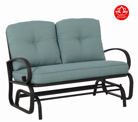 Amazon.com : Kozyard Cozy Two Rocking Love Seats Glider Swing Bench/Rocker For Patio, Yard with Soft Cushion and Sturdy Frame (Blue) : Garden & Outdoor Blue Loveseat, Outdoor Glider, Patio Glider, Bench Outdoor, Patio Loveseat, Glider Chair, Deck Ideas, Chairs For Sale, Outdoor Seating