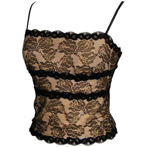 Black Illusion Lace Camisole Top Blouse Cosabella Made in Italy M | From a collection of rare vintage shirts at https://www.1stdibs.com/fashion/clothing/shirts/ Mini Closet, Lace Camisole Top, Strapless Shirt, Black Lace Top, Lace Camisole, Punk Outfits, Black Lace Tops, Closet Fashion, Lace Tank Top