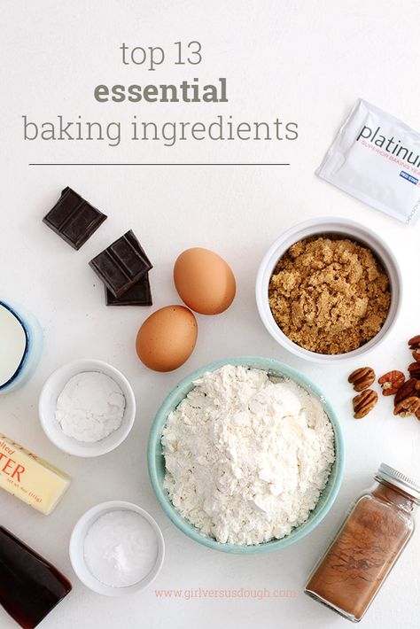 A Baker's Dozen: My Top 13 Essential Baking Ingredients | girlversusdough.com @girlversusdough #bakingtips #pantryorganization Facs Classroom, Baking Secrets, Kitchen Tricks, Decorative Cookies, Baking Products, Sugar Free Baking, Baking Projects, Baking School, Knead Bread Recipe