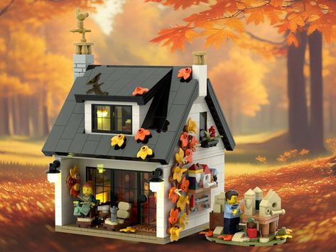 Fall Lego Ideas, Lego Autumn, Lego Halloween Village, Lego Christmas Mini Builds, Lego Shelf, Lego Snow Scene, Lego Christmas Village, Lego Winter, Lego House Ideas