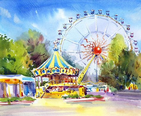 Circus Painting, Tunnel Book, Composition Painting, Wheel Art, Parc D'attraction, Art Decor Diy, Galaxy Painting, Art Drawings For Kids, Hand Art Drawing