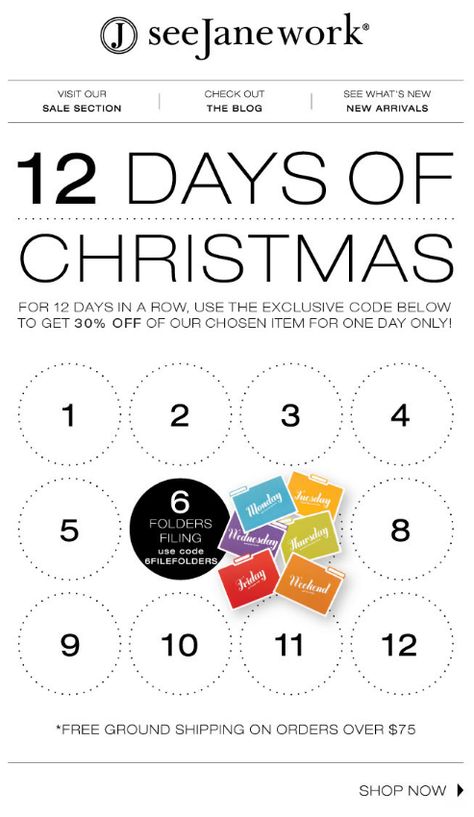 Countdown: 12 Days of Christmas from seeJanework 12 Days Of Christmas Graphic, Take Care Of Yourself Quotes, Holiday Emails, Email Invitation, Christmas Ad, Christmas Giveaways, 12 Days, Email Marketing Design, Website Banner