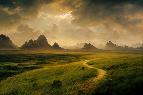 Fantasy Grassland Art, Crystal Kingdom, Wild Grass, Building Concept, Landscape Concept, Dnd Art, Character Inspo, Hyperrealism, Fantasy Aesthetic