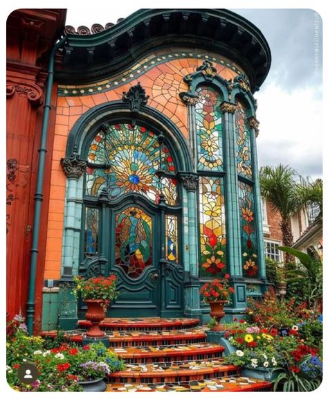 Art Studio Exterior Building, Maximalist House Exterior, Minecraft Palace, Art Nouveau Architecture, Dream House Rooms, Fantasy House, Maximalism, Dream House Interior, Beautiful Doors