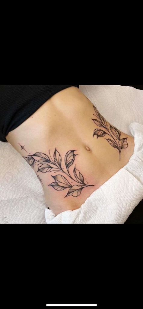 Side Stomach Flower Tattoo, Stomach Tattoos Women Symmetrical, Symmetrical Hip Tattoos Women, Side Of Stomach Tattoo For Women, Symmetrical Stomach Tattoo, Symmetrical Hip Tattoos, Hip Bone Tattoo, Symmetrical Tattoos, Tattoo On Hip Bone