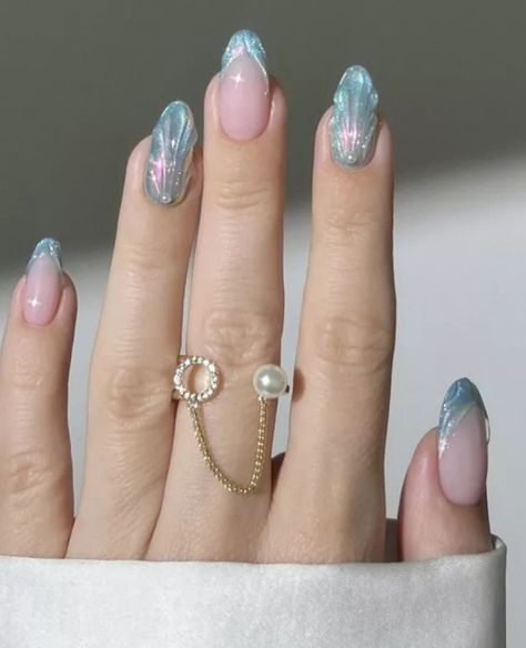 Seashell Nails, Mint Green Nails, Green Nail Art, Mermaid Vibes, Green Nail Designs, Mermaid Glass, Mermaid Nails, Builder Gel, Vacation Nails