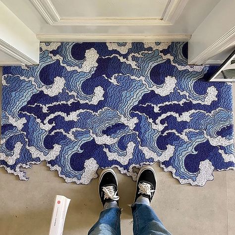 Click the image for more entrance items! The Feblilac Japanese Blue Wave Entrance Door Mat has an impressive design inspired by the traditional Ukiyoe art of Japan. The vivid blue color brings a fresh and strong sensation to your entrance, while the mat's artful and elegant construction adds an air of sophistication. W Ukiyoe Art, Interior Design Per La Casa, Seni Dan Kraf, Style Japonais, Entrance Door, Cute Room Decor, Room Inspiration Bedroom, Dream House Decor, On The Floor