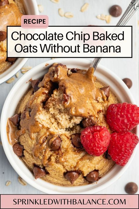 Chocolate Chip Baked Oats Without Banana Baked Oats Without Banana, Chocolate Chip Baked Oats, Low Calorie Baking, Banana Chocolate Chip Cookies, Banana Baked Oatmeal, Protein Baking, Banana And Egg, Baked Oatmeal Recipes, Chocolate Oats