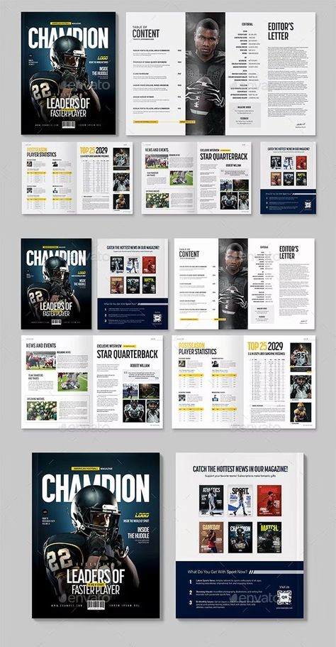 American Football Magazine Template, Print Templates | GraphicRiver Sports Magazine Cover, Tabloid Magazine, Sports Magazine Design, Magazine Sketch, Magazine Reference, Sports Design Layout, Table Of Contents Design, Sports Magazine Covers, Illustrator Hacks