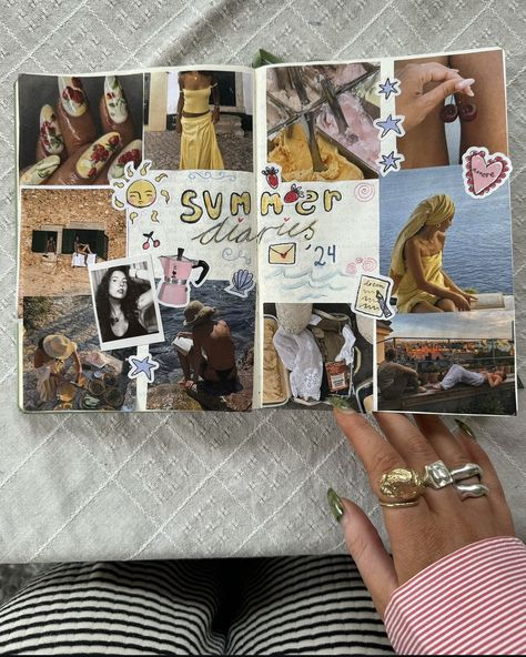 Summer Junk Journal, Scrapbook Prompts, School Memories Scrapbook, Journals Ideas, Instagram Barcelona, Mermaid Summer, Summer Moodboard, Summer Journal, Scrapbook Letters