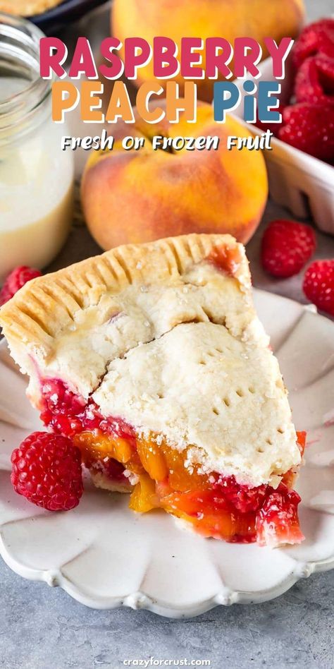 slice of pie with double crust and raspberries and peaches on white plate Recipes With Canned Fruit, Pies Thanksgiving, Raspberry Pie Recipe, Summer Pie Recipes, Peach Pie Recipe, Fruit Pie Recipe, Raspberry Pie Filling, Fruit Pie Filling, Peach Pie Recipes