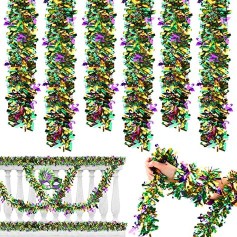 5 Pieces 32.8Ft Mardi Gras Decorations Mardi Gras Tinsel Garlands Purple Green Gold Mixed Shiny Metallic Glittering Tinsels for Mardi Gras Christmas Carnival Party Supplies Classy Mardi Gras Decor, Mardi Gras 1st Birthday Party, Mardi Gras Christmas, Dance Decor, Mardi Gras Party Decorations, Carnival Design, Mardi Gras Wedding, Dance Decorations, Bachelorette Ideas