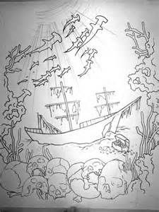 sunken ship Sunken Pirate Ship Drawing, Sunken Ship Drawing, Shipwreck Art, People As Cartoons, Shipwreck Tattoo, Sunken Ship Tattoo, Pirate Ship Tattoos, Underwater Drawing, Sunken Ship