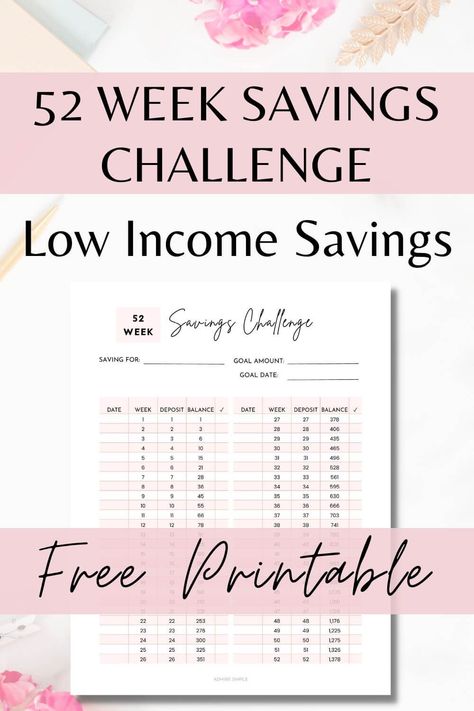 52 Week 5 Dollar Challenge Printable, Money Saving Challenge Low Income Weekly, 52 Week Money Saving Challenge Printable Free, Savings Printable Free, Free Printable Money Saving Challenge, Low Income Savings Challenge Printable Free, Bi Weekly Savings Challenge Low Income, Monthly Saving Challenge Free Printables, Money Saving Challenge Free Printable