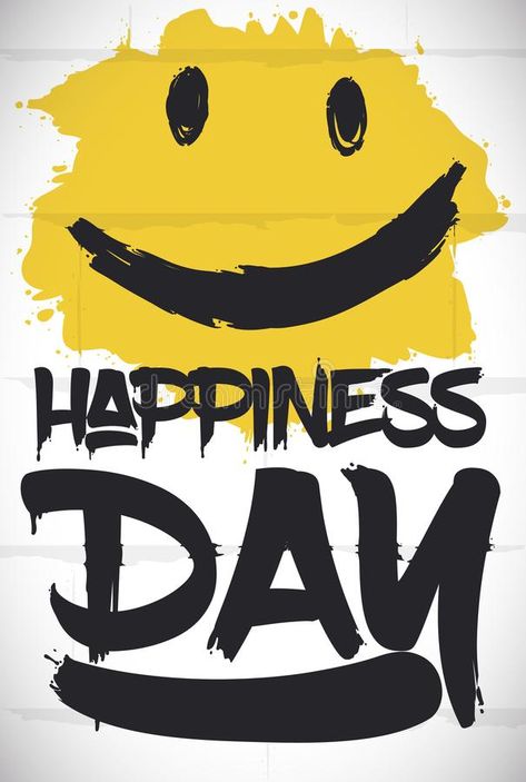 Graffiti with Big Smile to Celebrate Day of Happiness, Vector Illustration. Wall with street art graffiti promoting Happiness` Day celebration with a smiley face stock illustration Happiness Day, Day Of Happiness, Easy Graffiti Drawings, Hamilton Wallpaper, Typography Shirt Design, Smiley Face Design, Wall Street Art, Bear Artwork, Funny Emoji Faces